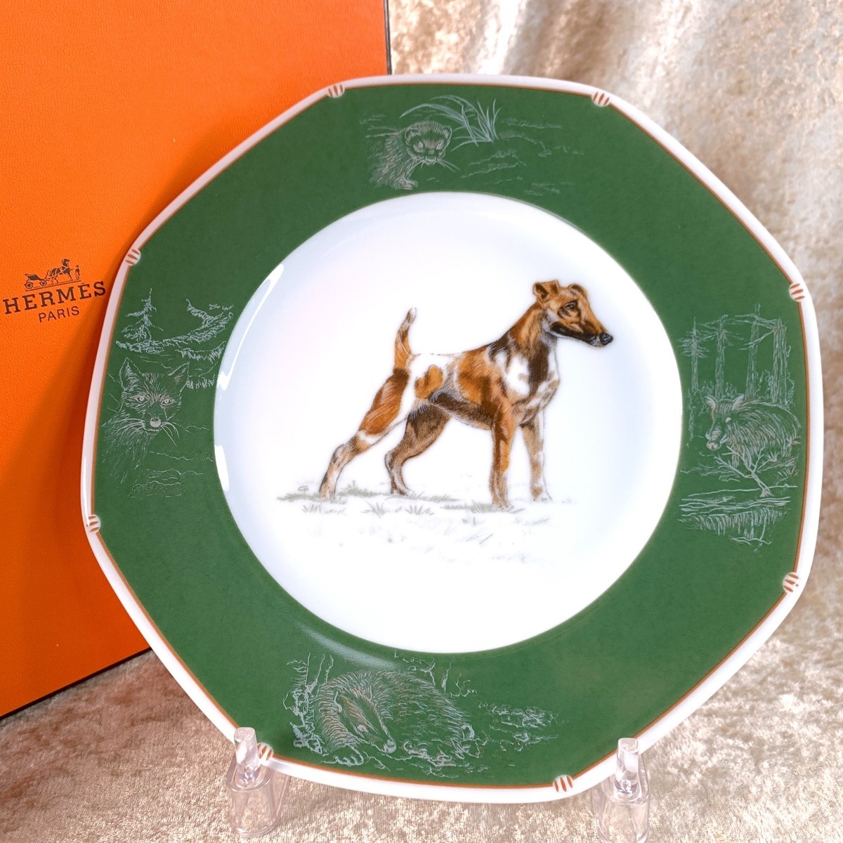 Hermes Paris Dessert Plate Fox a Poil Lisse Smooth Fox Terrier 21