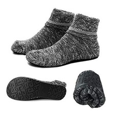 AIYUE Women Non-slip Fuzzy Slipper Socks with Waterproof Soles Large Black