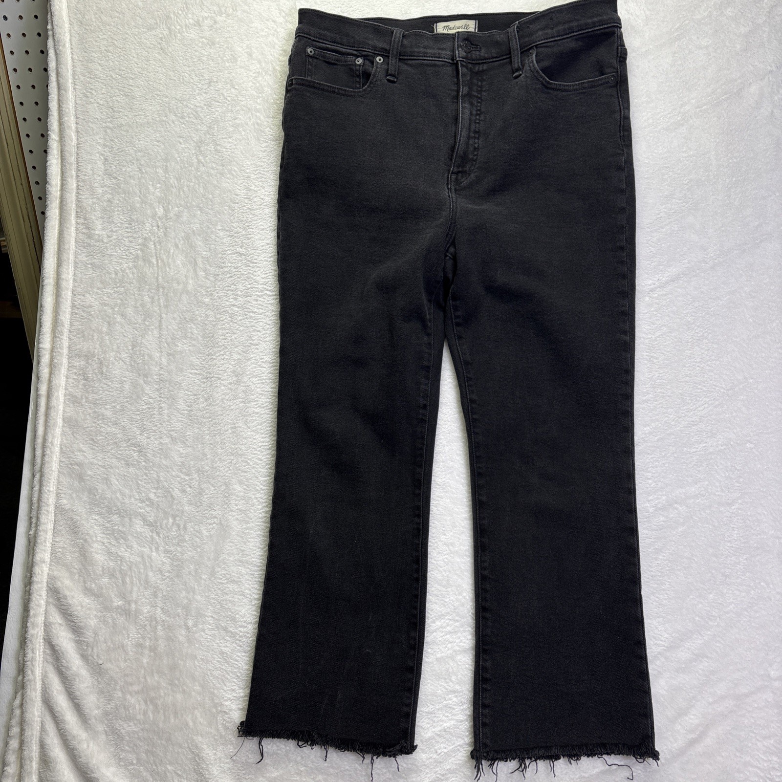 Madewell Jeans Womens 32 Black Cali Demi-Boot Dark Wash Stretch Denim Raw Hem
