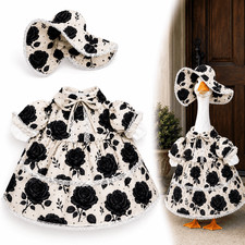 Porch Goose Outfit Black White Rose Lace Goose Dress Hat Set For 23‘’ Statue