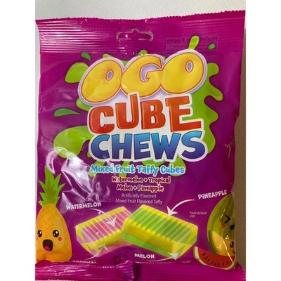 Ogo Cube Chews Mixed Fruit Taffy Cubes 7oz Bag Watermelon Melon Pineapple