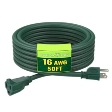 Indoor Outdoor Extension Cord 50 FT, 16/3 SJTW Weatherproof Green Electrical ...