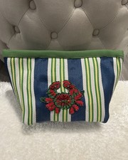 Anthropologie Icon Top-Zip Pouch Crab Striped Cosmetic Bag Beach Handbag NWT