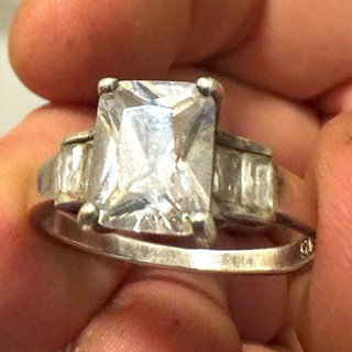 925 silver Hallmarked Emerald Cut Clear CZ Engagement Ring Size P