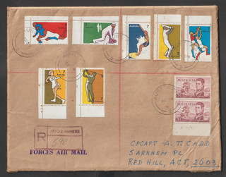 Australia 1976 Registered Parcel Wrap AFPO 2 RAAF Butterworth Pair $1 Flinders