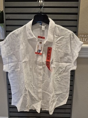 Jessica Simpson Women's Button Short Sleeves Cotton Shirt Top Med Size White