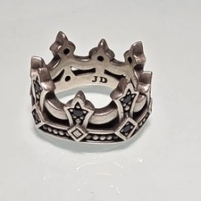 Justin Davis 925 Sterling Silver Crown Ring JD Engraved