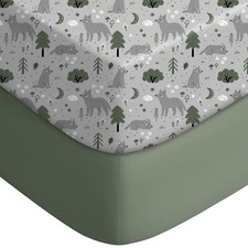 Perfect Fit Mini Crib Sheets - Stretchy Fitted Gray-Green  Fox Patterns