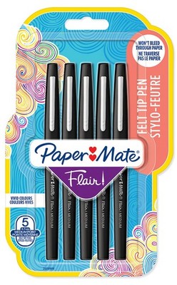 Paper:Mate Faserschreiber Flair, 5er Blister, schwarz