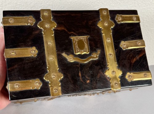 Antique English Coromandel Satinwood Brass Tea Caddy Box 19th Century Victorian - Picture 11 of 21