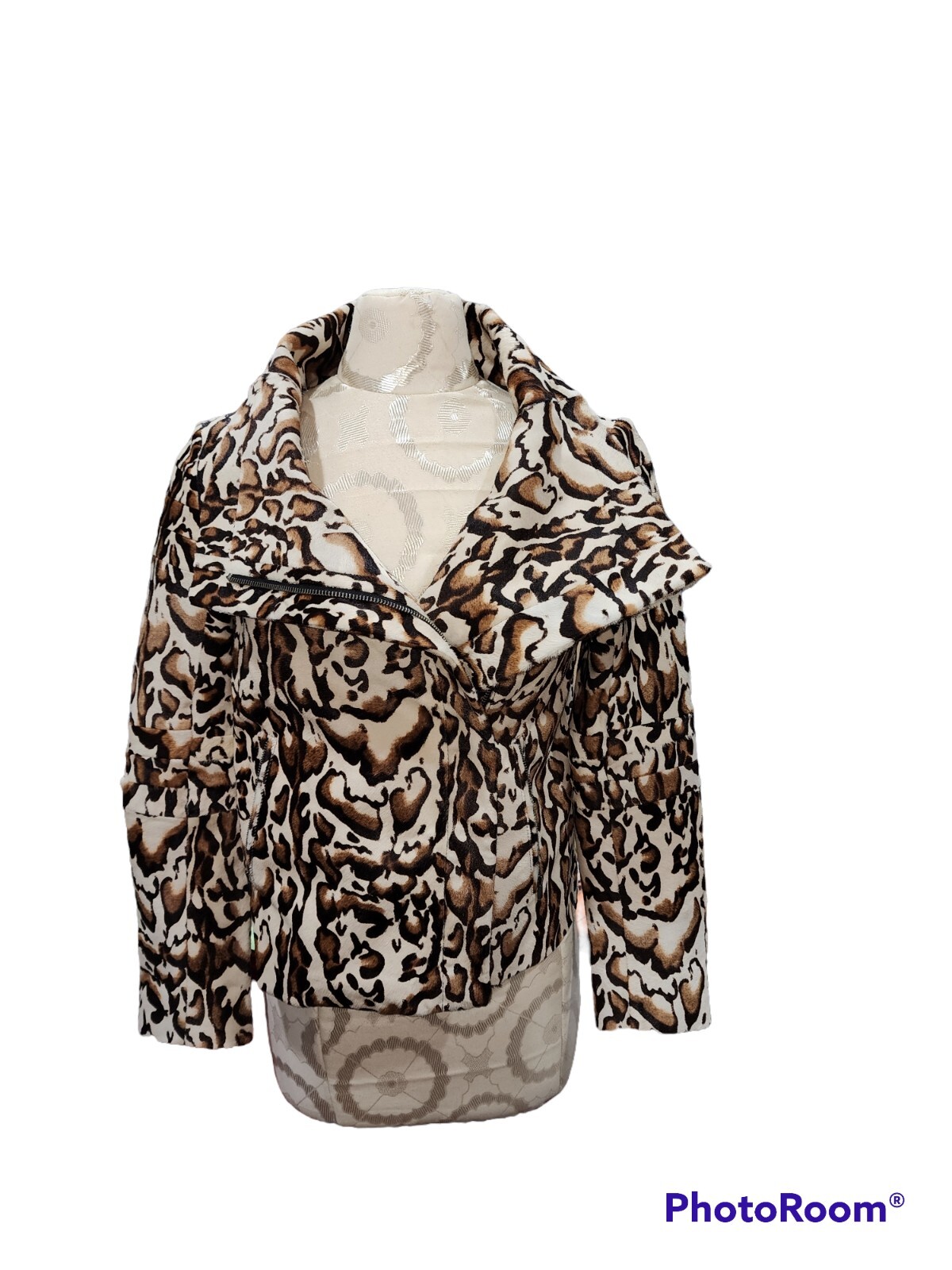 Giacca da moto Diane Von Fustenberg Marvelo stampa pony capelli di vitello taglia 0