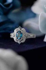 2Ct Oval Cut Lab-Created Diamond Blue Topaz Wedding Ring 14K White Gold Plated