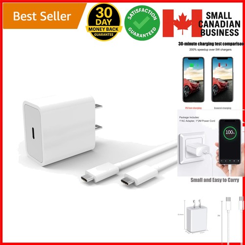 Compact 20W Wall Charger for Google Pixel 8-2 with 6.6Ft Cable & Safety Features