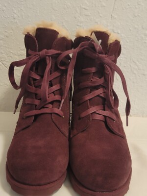 BEARPAW® Phoebe Suede Sheepskin Lace-Up Hiker Boot Wine