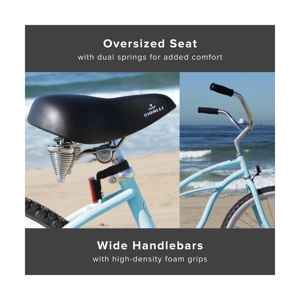 Bicicleta Firmstrong Urban Lady Beach Cruiser azul bebé con asiento/agarres negros Foto 4 de 4