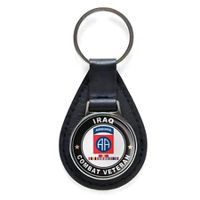 82nd Airborne Division Iraq with GWOT Ribbons Combat Veteran Leather Keychain