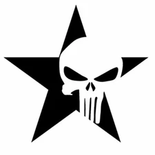 Vinyl Decal for Window - Star w/ Punisher Skull, Various Colors & Sizes