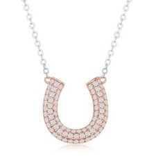 Sterling Silver Rose GP Micro Pave CZ Horseshoe Necklace