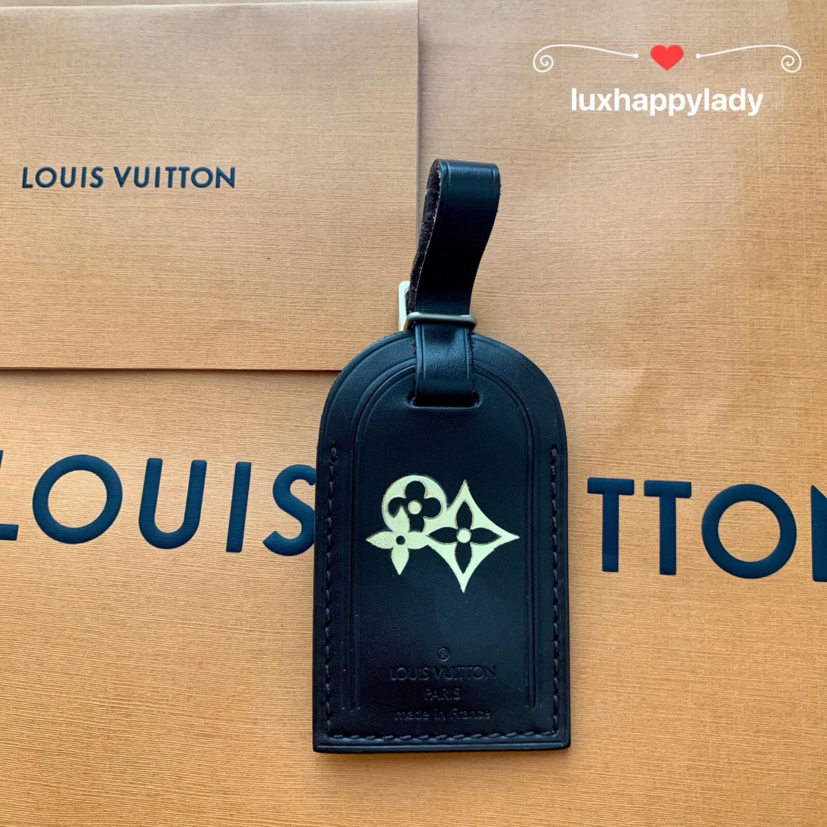 ❤️NEW LOUIS VUITTON Damier Ebene Large Travel Luggage Tag Bag Charm Flowers  Gold