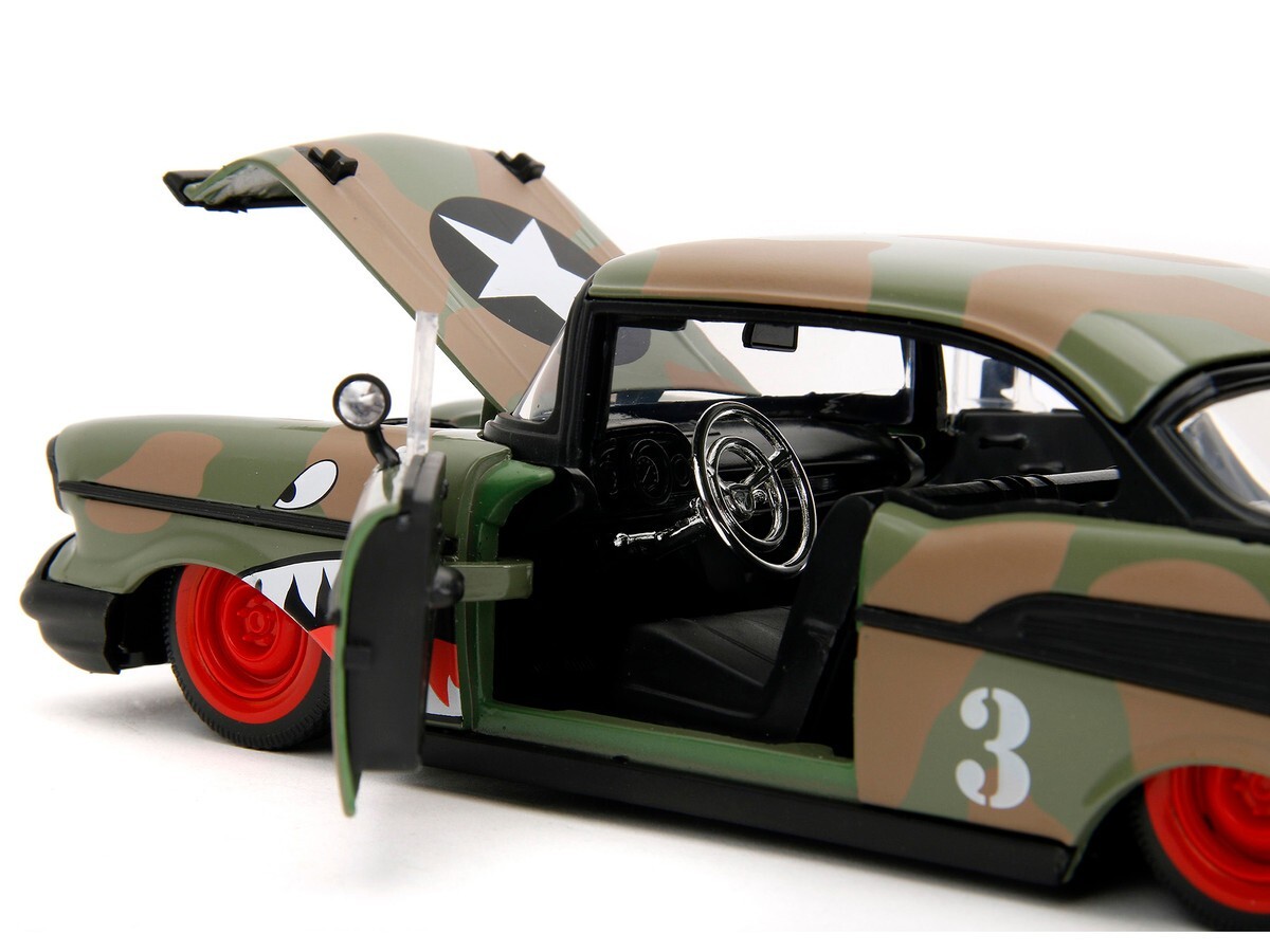 JADA 1957 CHEVROLET BEL AIR 1/24 CAMOUFLAGE with SHARK MOUTH