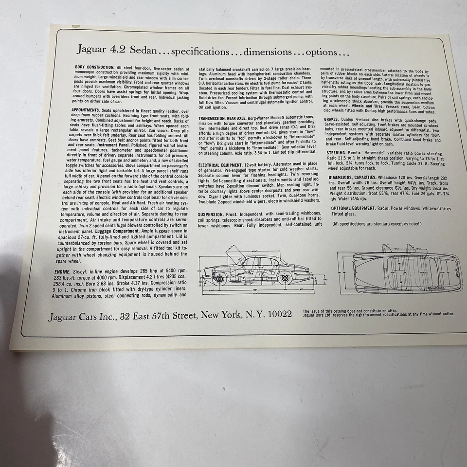Vintage Original 1960 Jaguar 4.2 Sedan Sales Brochure - Image 3 of 4
