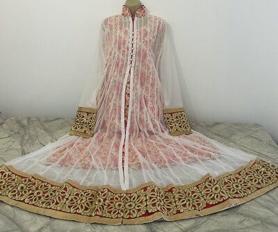 Anarkali Readymade Damen indisches pakistanisches langes rot-weißes Kleid Gr. 44 XL