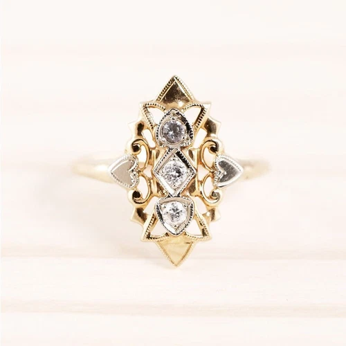 0.3Ct Diamond Unique Vintage Style Women Ring 14K Yellow Gold plated simulated