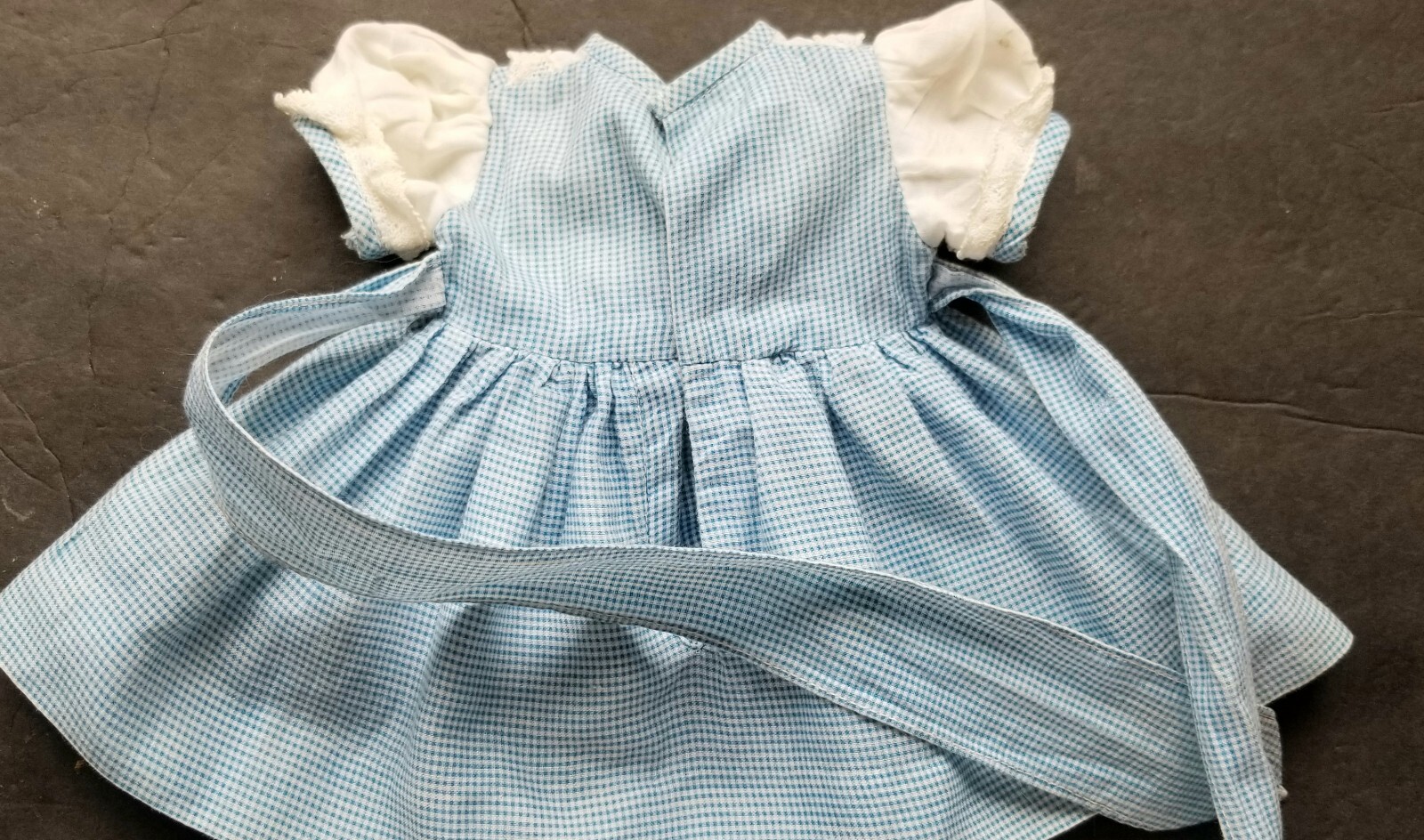 VINTAGE  1950,s BLUE GINGHAM DOLL DRESS FITS  18" COMPO ,CHUBBY OR BABY DOLLS