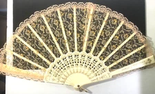 Vintage Cream Lace & Gold Hand Fan Victorian Inspired Trim Decor