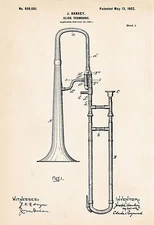 1902 Hankey Slide Trombone Drawing Patent Print Gifts For Players Illustration