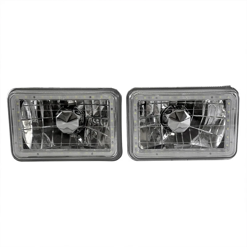 4X6" Rectangle Yellow LED Halo Chrome Diamond cut Headlight Lamp 4PCS W/Bulbs - Image 2 of 4