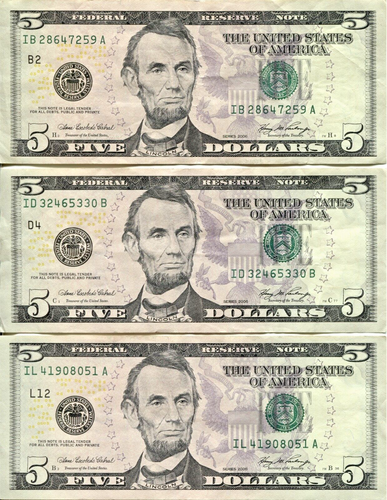 THREE 2006 $5 FEDERAL RESERVE NOTES - UNC. CRISP - B2 - D4 & L12 DIST. - BC 9934 - 第 1/6 張圖片