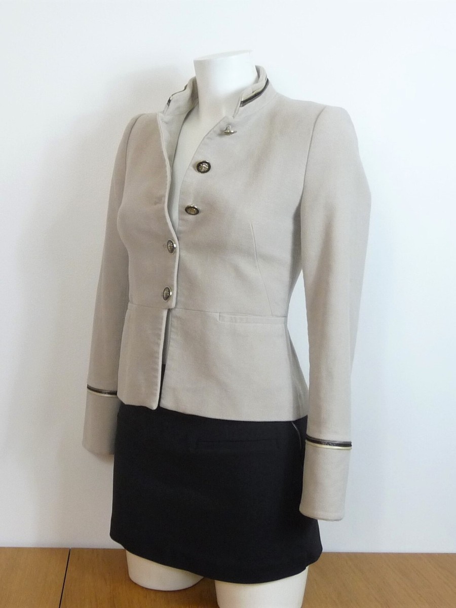 🌼Veste Officier/ Blazer Courte Beige Col Mao et Manches Longues