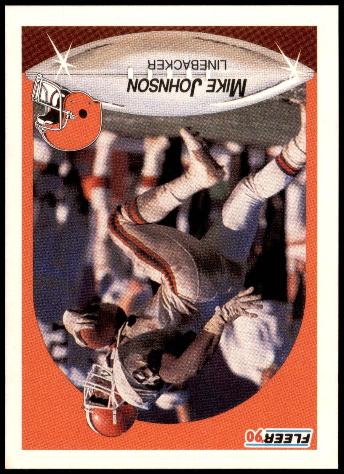 Mike Johnson #50a 1990 Fleer Lower right star of AFC logo aligned with blue