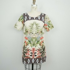 Zara Womens Short Sleeve Shift Dress Sz S Floral Tropical Bird Motif C16