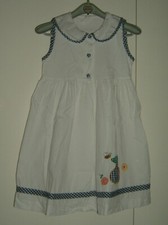 ABITO BAMBINA BIMBA PIQUET BIANCO CON RICAMI SENZA MANICHE TAGLIA 6 ANNI