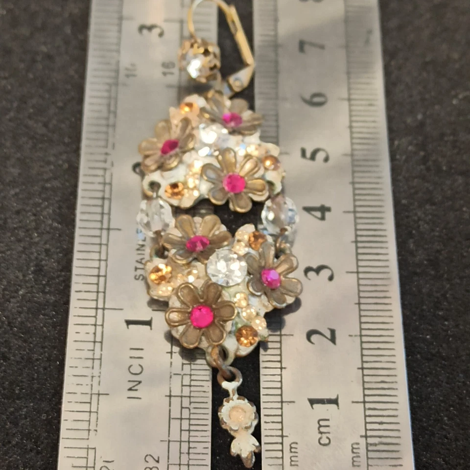 Pendientes Michal Negrin declaración gruesos cristales rosas calientes flores largas Foto 4 de 4