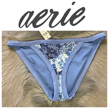 NWT Aerie Baby Blue Floral Bikini Bottom Size US Small $29.95