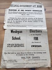 1892 Election Poster County Councillor Ewhurst East Sussex 44x28cm