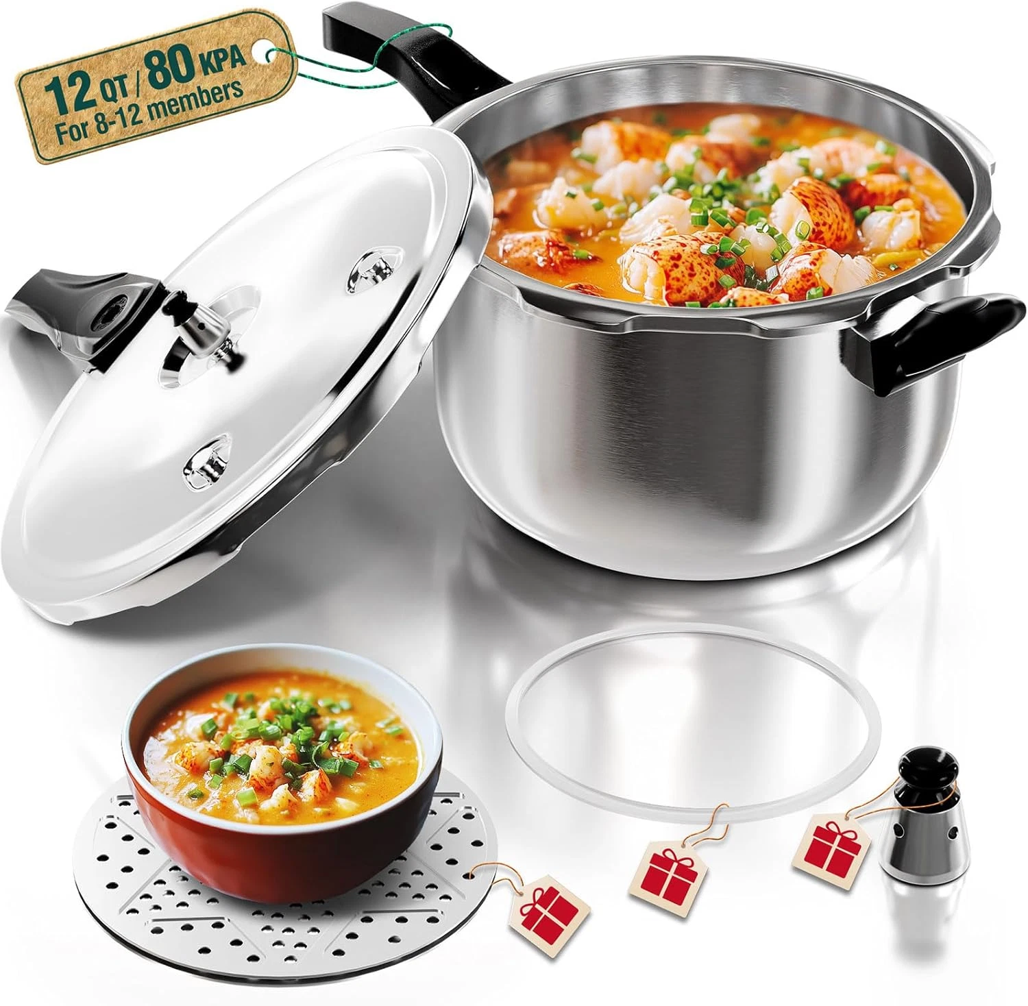 12Qt Stainless Steel Pressure Cooker & Canner, Induction Compatible