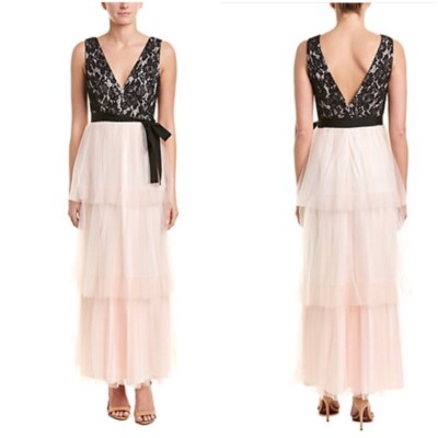 Women's Avec Les Filles Pink Black Lace Tulle Tiered Dress Size 14 NWT