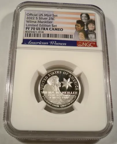 2022-S 25c SILVER NGC PF70UCAM WILMA MANKILLER LIMITED ED PROOF QUARTER PR 70 DC