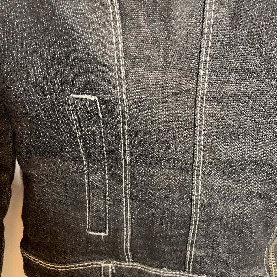 Chaqueta de Jean Baccini para Mujer M Negra Denim Cremallera Manga Larga Básica con Cuello Foto 4 de 4