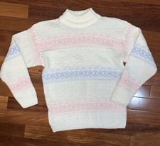 Vintage Spunky Women  s Pastel White Super Soft Sweater Large L