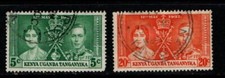 KUT Kenya Uganda Tanganyika 1937 King George VI 5c, 20c Coronation SG128-29 Used