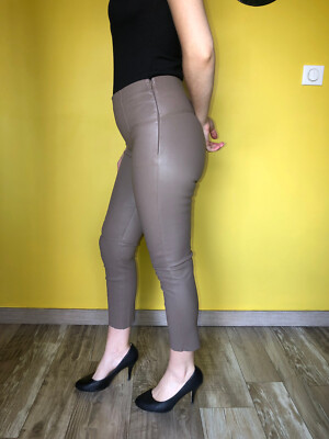 Legging En Cuir D'agneau Taupe Hôtel Particulier - Taille 34 (XS), Fermeture Zippée, Neuf Sans étiquettes