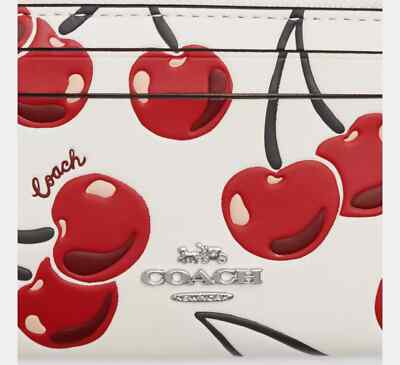折りたたみ財布 COACH Mini Skinny Id Case With Cherry Print  CZ463 NWT Coach Mini Skinny Id Case In Leather With Cherry Print