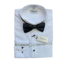 Berlioni Men's Tuxedo Wingtip Flat Front Dress Shirt Bow Tie French Cuff Convert