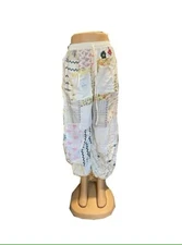 White Patchwork Harem Pants, Boho Hippie Harem Pants, Wide Leg Yoga Trousers