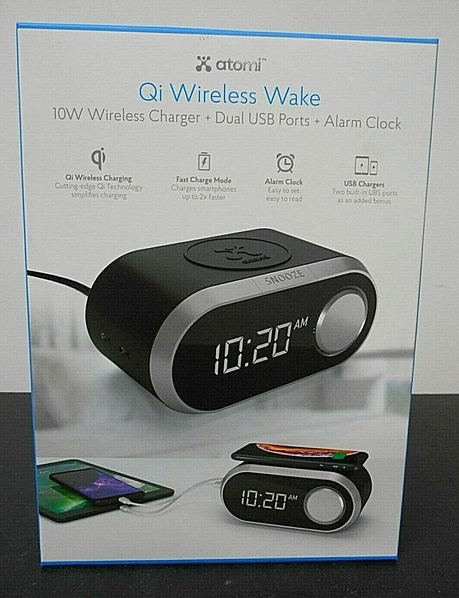 Wireless Charging Alarm Clock (Black) Atomi, 52 OFF
